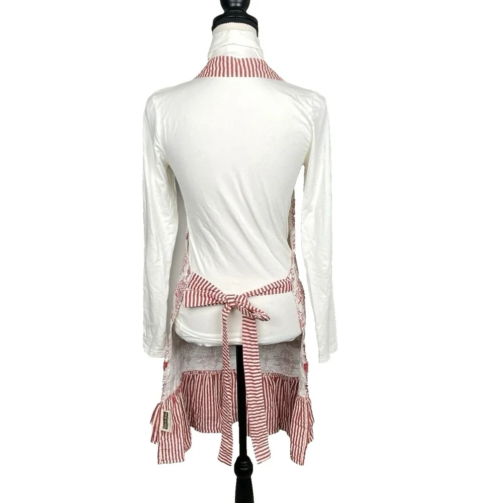 Sur La Table Embroidered Peacock Tier Ruffle Hem Apron Retro Damask Shabby Chic